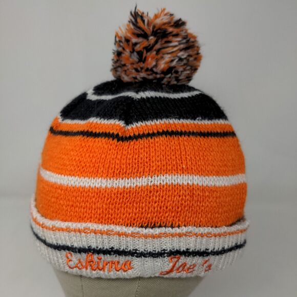 Eskimo Joe's Men's Beanie Cap Hat Orange Striped OSFA Embroidered Logo - Picture 3 of 11